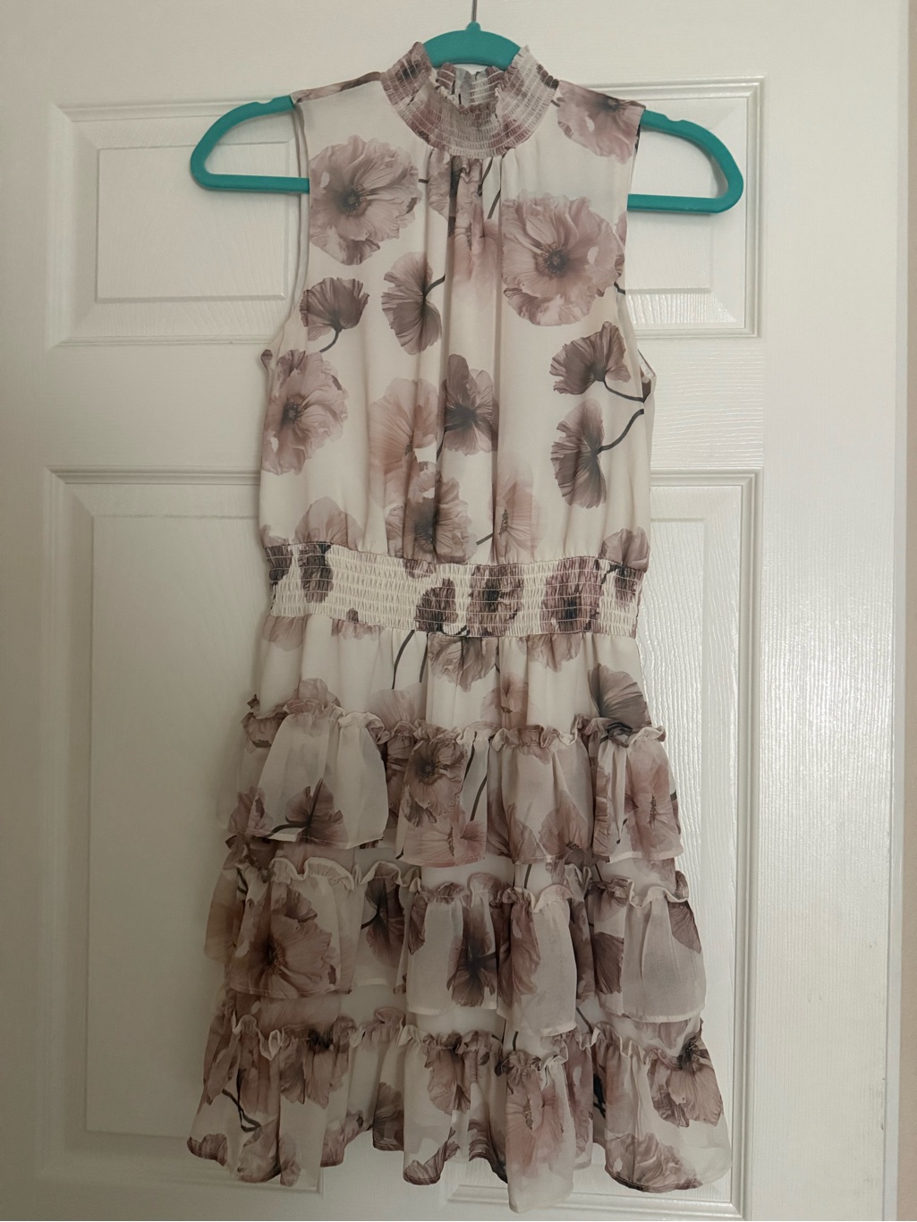Express Cream Floral High-Neck Tiered Dress